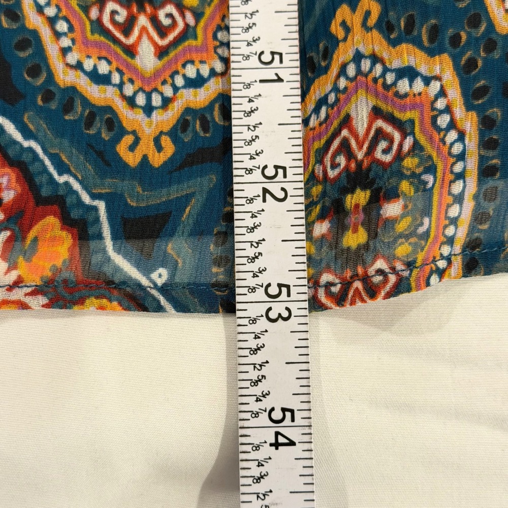 LOFT Midi Dress XL Teal Medallion Print Ruffle Split Neck Long Sleeve NEW - Picture 15 of 16
